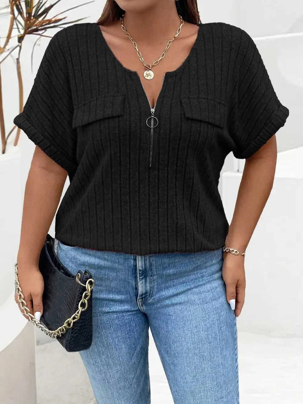 Plus Size Half Zip Short Sleeve T-Shirt 100100839821428 27 Affordable Fashion Under $100 Jerry's Apparel 