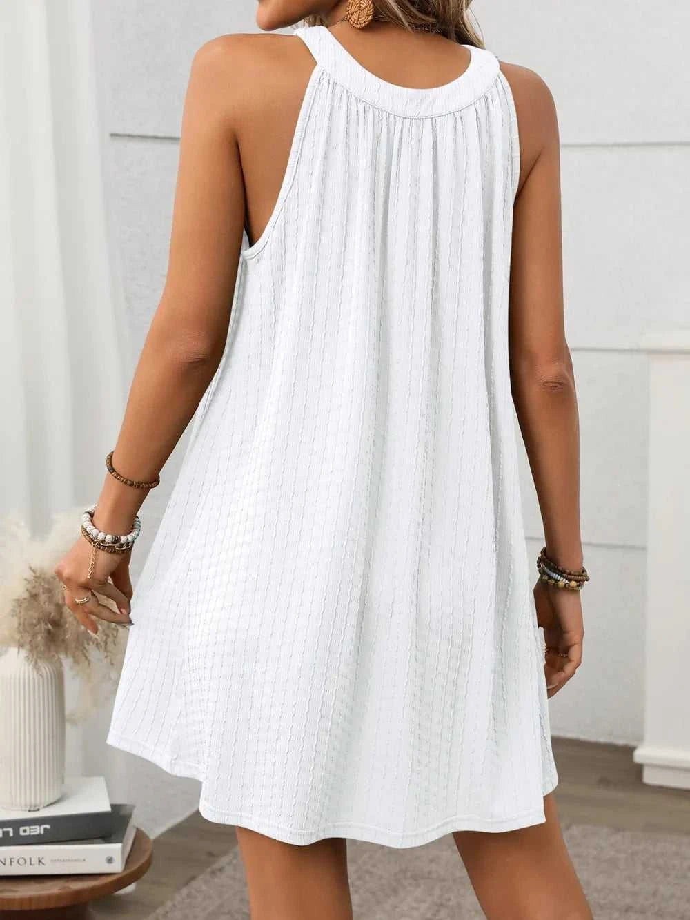 Textured Grecian Neck Mini Dress 100100516101866 24 Affordable Fashion Under $100 Jerry's Apparel 