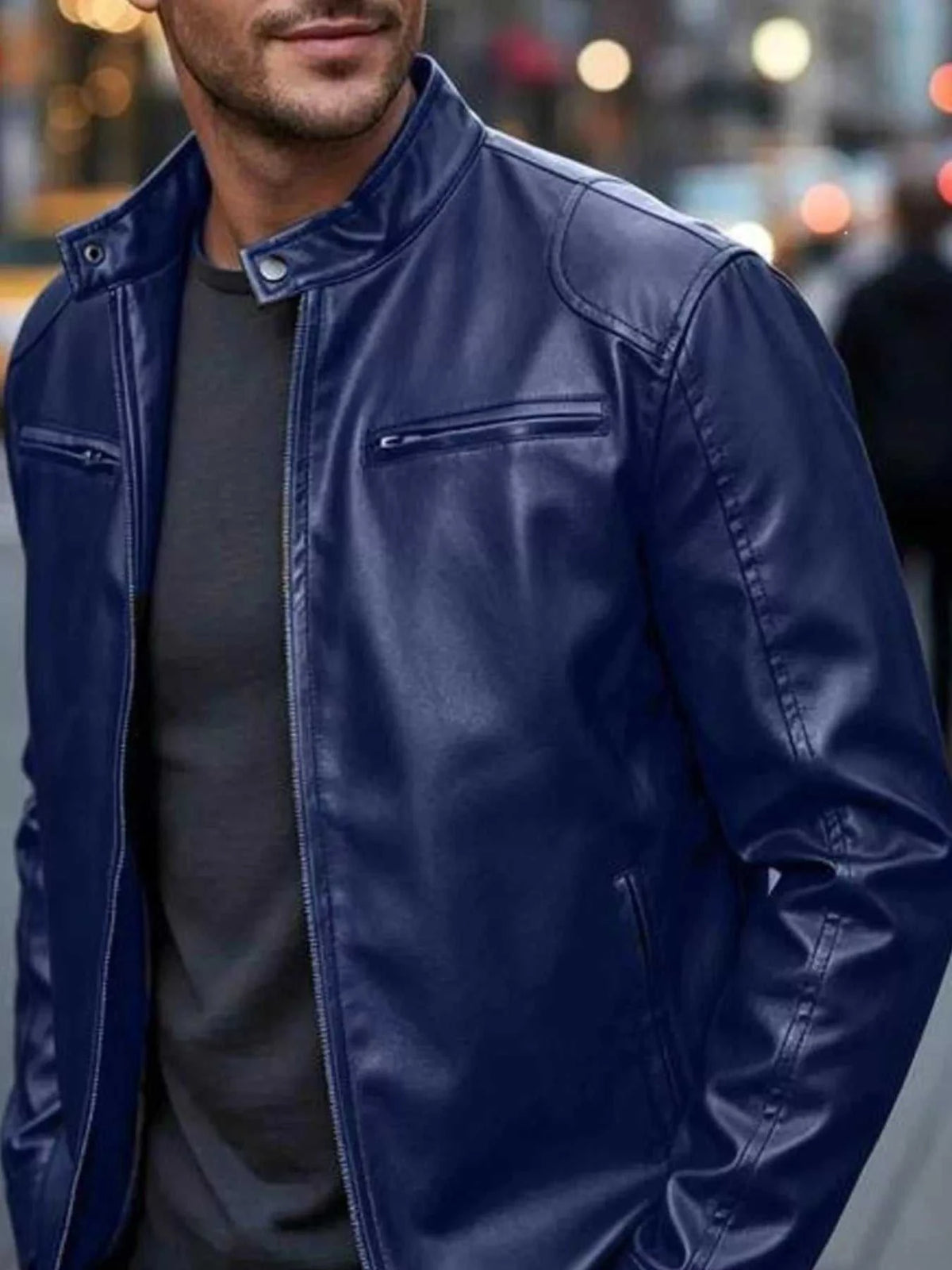 Men's Full Size Faux Leather Bomber Jacket with Zipper Pockets Plus Size 100400798610122 70 Affordable Fashion Under $100 Jerry's Apparel 