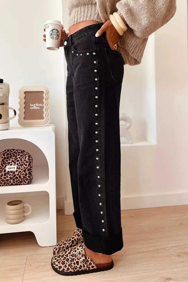 Studded Detail Straight Leg Casual Loose Jeans 100100392822733 64 Affordable Fashion Under $100 Jerry's Apparel 