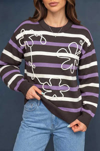 Stripe Embroidered Detail Drop Shoulder Sweater 101002226541726 55 Affordable Fashion Under $100 Jerry's Apparel 