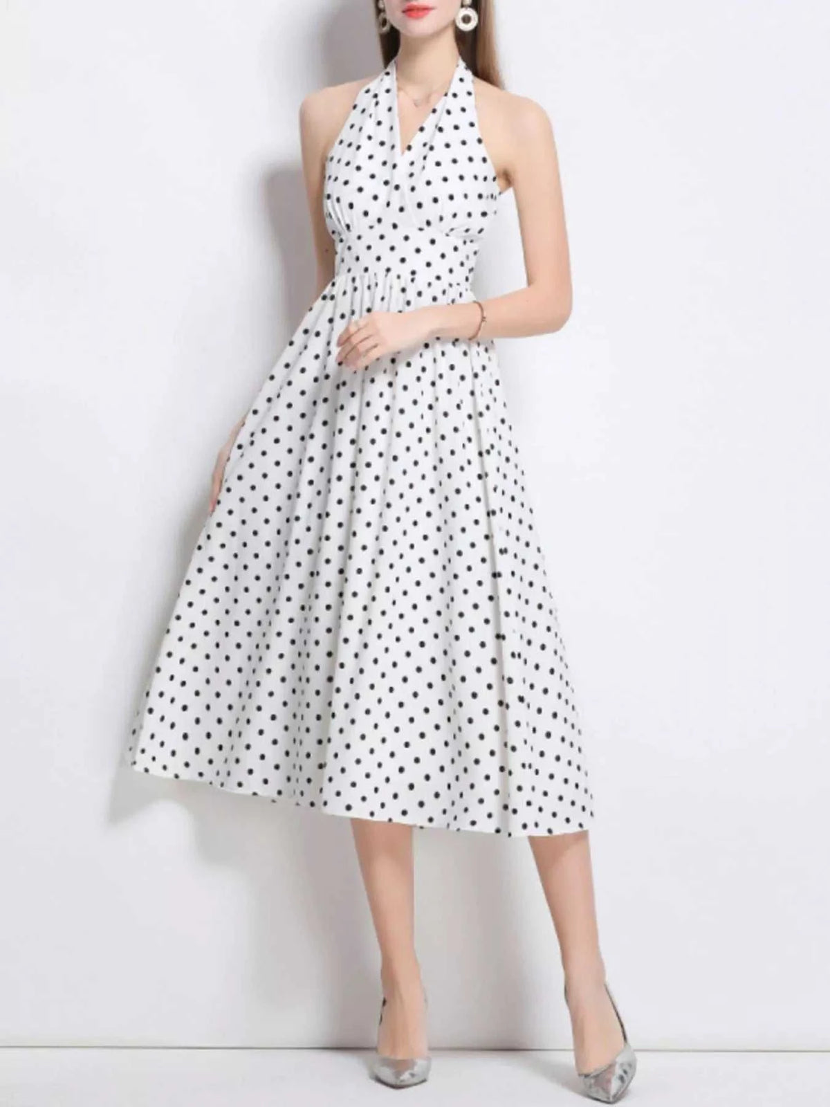 Polka Dot Halter Neck Midi Dress 100100546972272 69 Affordable Fashion Under $100 Jerry's Apparel 