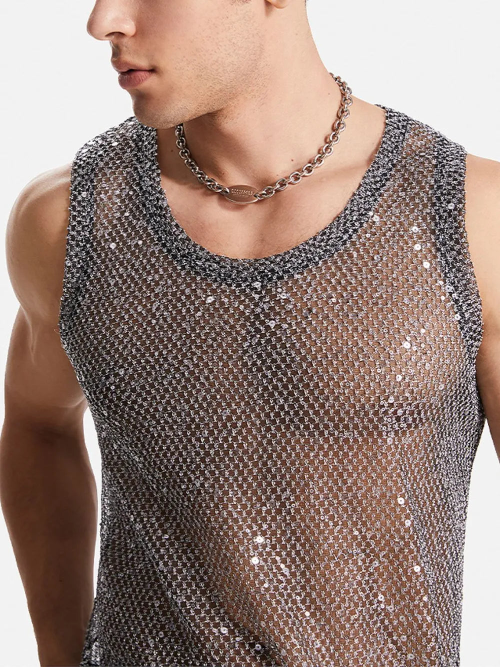 Men's Sequin Round Neck Tank