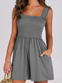 Smocked Square Neck Sleeveless Romper