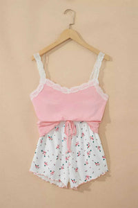 Ribbed Knit Lace Straps Patchwork Lettuce Hem Cropped Top Floral Short Lounge Set 100100950220644 33 Affordable Fashion Under $100 Jerry's Apparel 