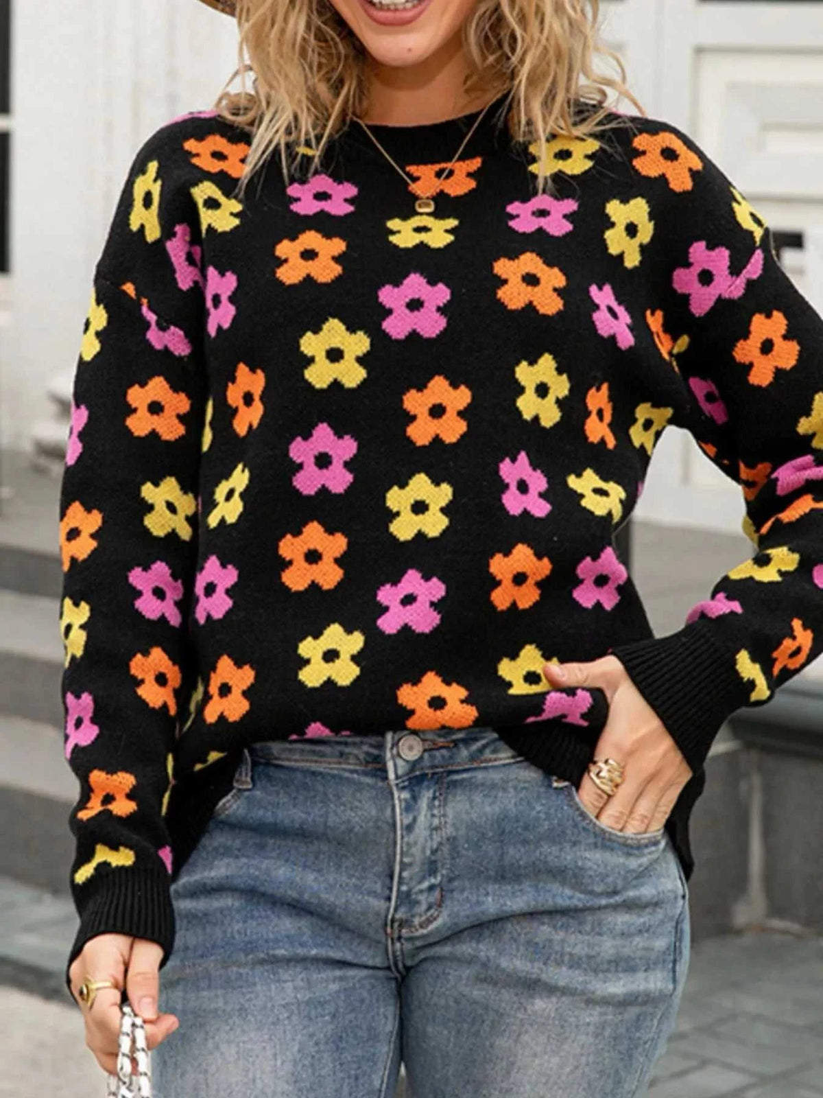 Floral Crew Neck Sweater 100100205302483 49 Gifts for Her Jerry's Apparel 