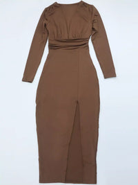 Deep V-Neck Ruched Bodycon Dress with High Slit 101001242970664 34 Gifts for Her Jerry's Apparel 