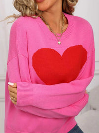 Valentine's Day Heart Round Neck Dropped Shoulder Sweater 100100320895258 49 Affordable Fashion Under $100 Jerry's Apparel 