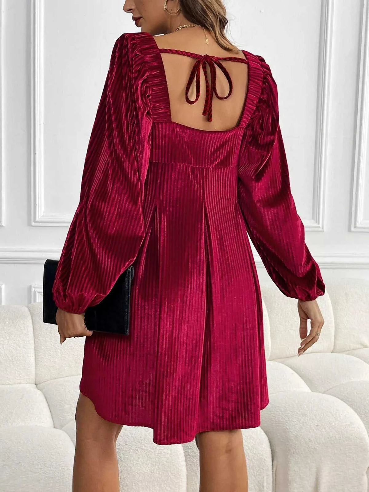 Velvet Square Neck Long Sleeve Dress 100100004568053 56 Affordable Fashion Under $100 Jerry's Apparel 
