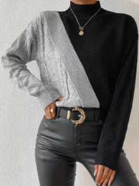 Color Block Cable Knit Mock Neck Sweater 101002950015213 40 Affordable Fashion Under $100 Jerry's Apparel 