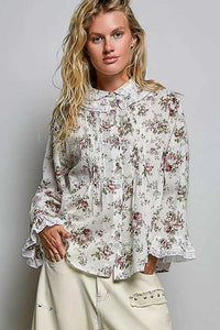 POL Floral Lace Trim Pintuck Button-Down Shirt 100100011681976 66 Affordable Fashion Under $100 Jerry's Apparel 