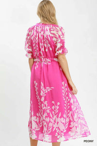 Umgee Floral Print Tie Waist Midi Dress with Side Pockets 100100836221705 66 Affordable Fashion Under $100 Jerry's Apparel 