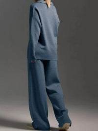 Polo Collar Top and Wide-Leg Pants Set 101001876960393 74 Affordable Fashion Under $100 Jerry's Apparel 