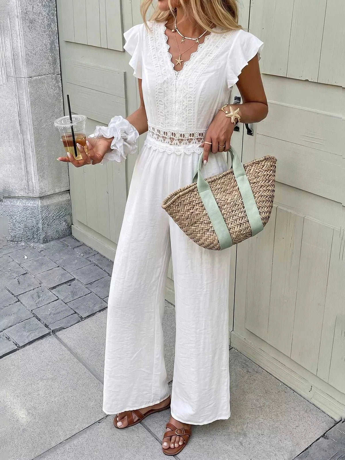 Lace Trim Wide Leg Jumpsuit 100100601464606 40 Affordable Fashion Under $100 Jerry's Apparel 