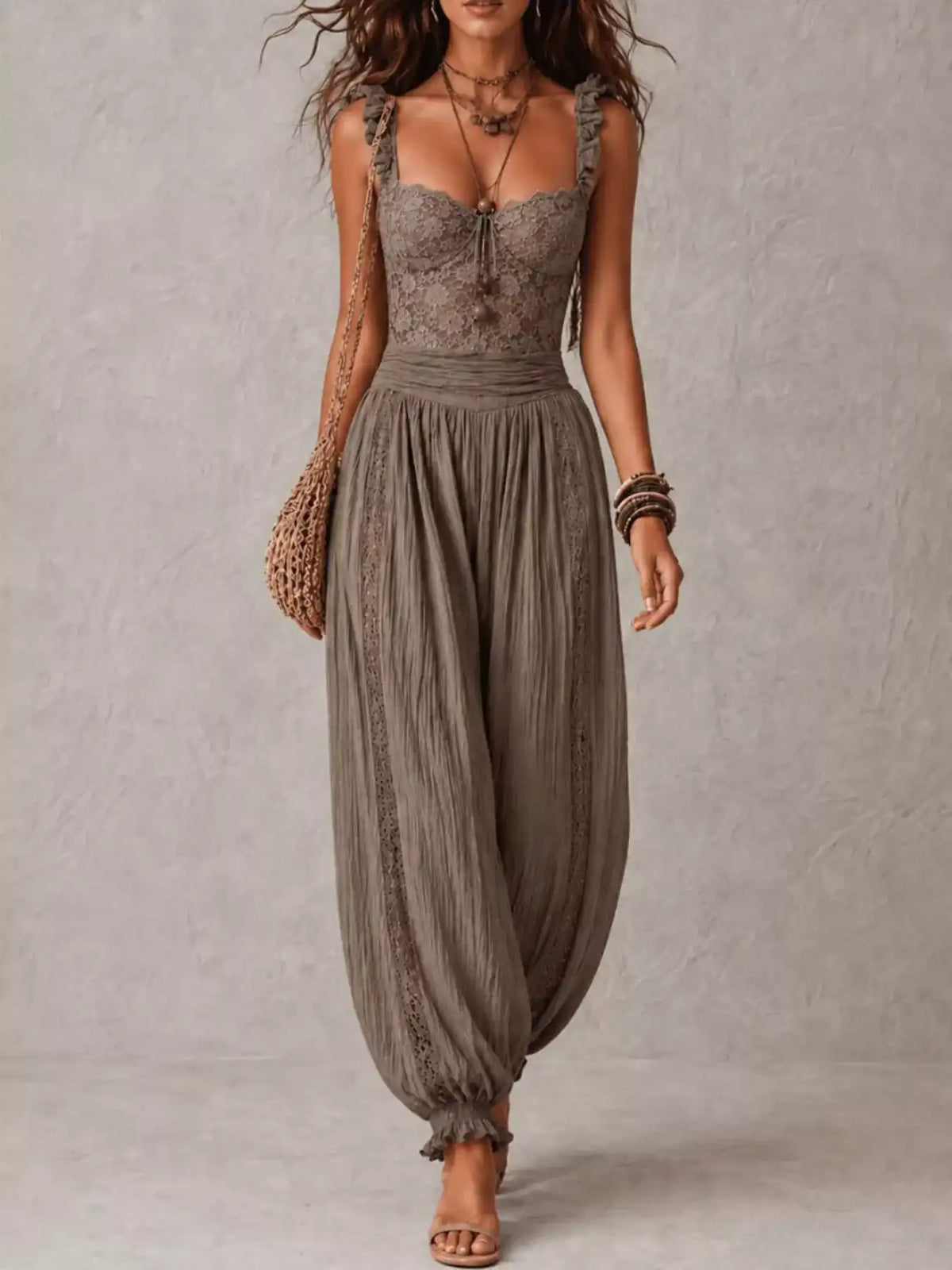 Boho Lace Corset Bodice Jumpsuit with Harem Pants 101001053483751 81 Affordable Fashion Under $100 Jerry's Apparel 
