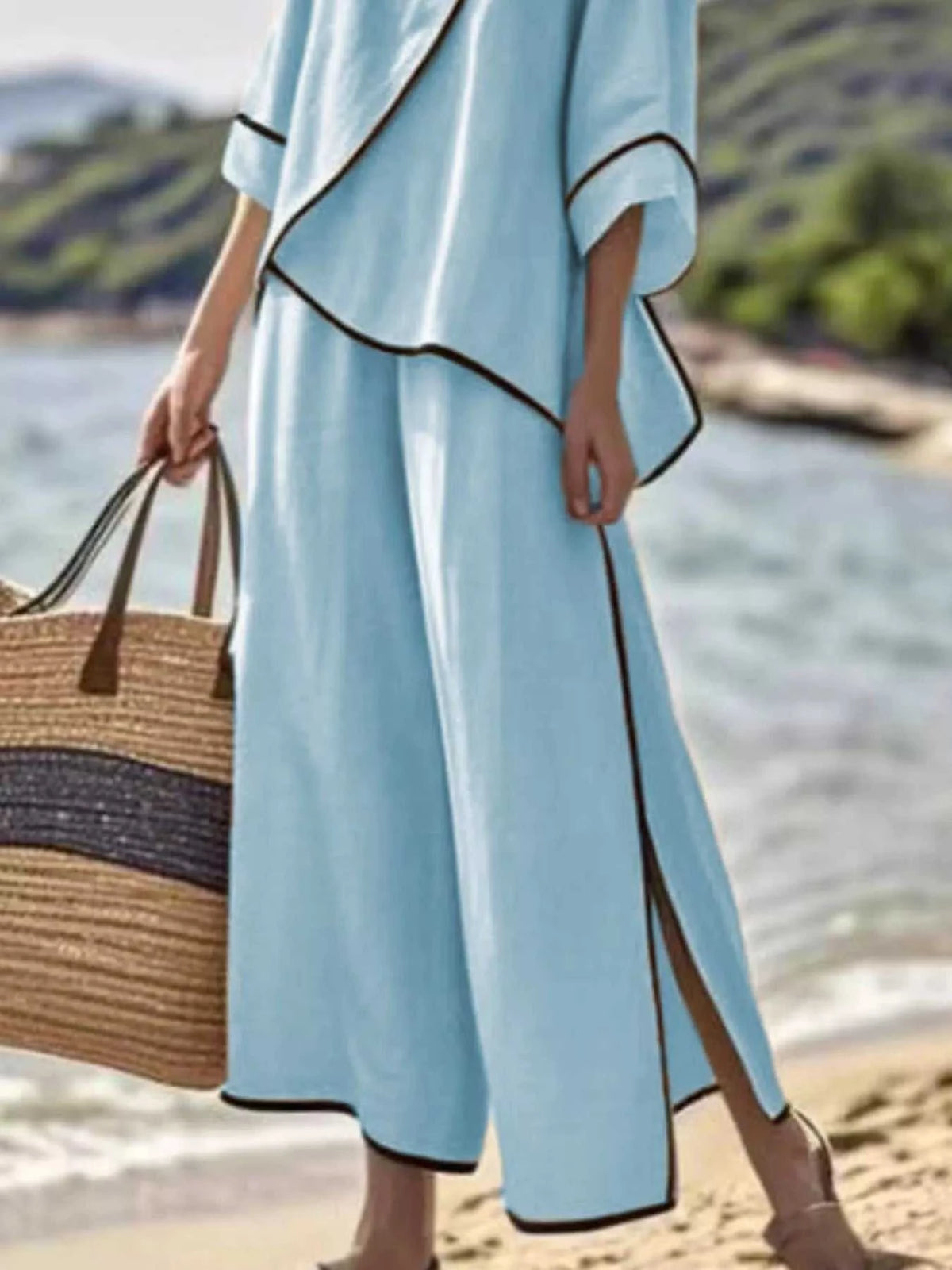 Full Size Contrast Trim Top and Wide Leg Pants Set Plus Size 101001301855619 43 Affordable Fashion Under $100 Jerry's Apparel 