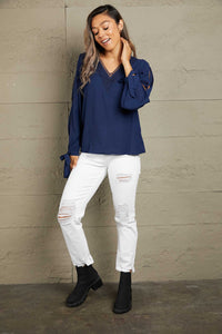 Perfee V-Neck Tie Cuff Slit Blouse 100101723026763 30 Affordable Fashion Under $100 Jerry's Apparel 