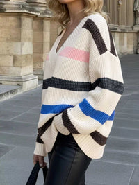 Striped V-Neck Oversized Sweater 100100290593757 44 Affordable Fashion Under $100 Jerry's Apparel 