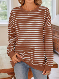 Lovelet Striped Round Neck Long Sleeve Sweatshirt