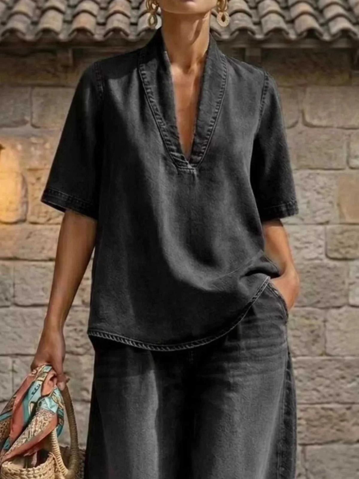 Full Size Half Sleeve Top and Wide Leg Pants Set Plus Size 100100993436564 63 Affordable Fashion Under $100 Jerry's Apparel 