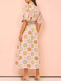 Printed Puff Sleeve Midi Shirt Dress