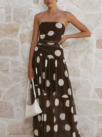 Polka Dot Strapless Ruched Maxi Dress 100100889786131 50 Affordable Fashion Under $100 Jerry's Apparel 