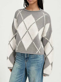Argyle Pattern Knit Dropped Shoulder Sweater 100100844660276 45 Affordable Fashion Under $100 Jerry's Apparel 