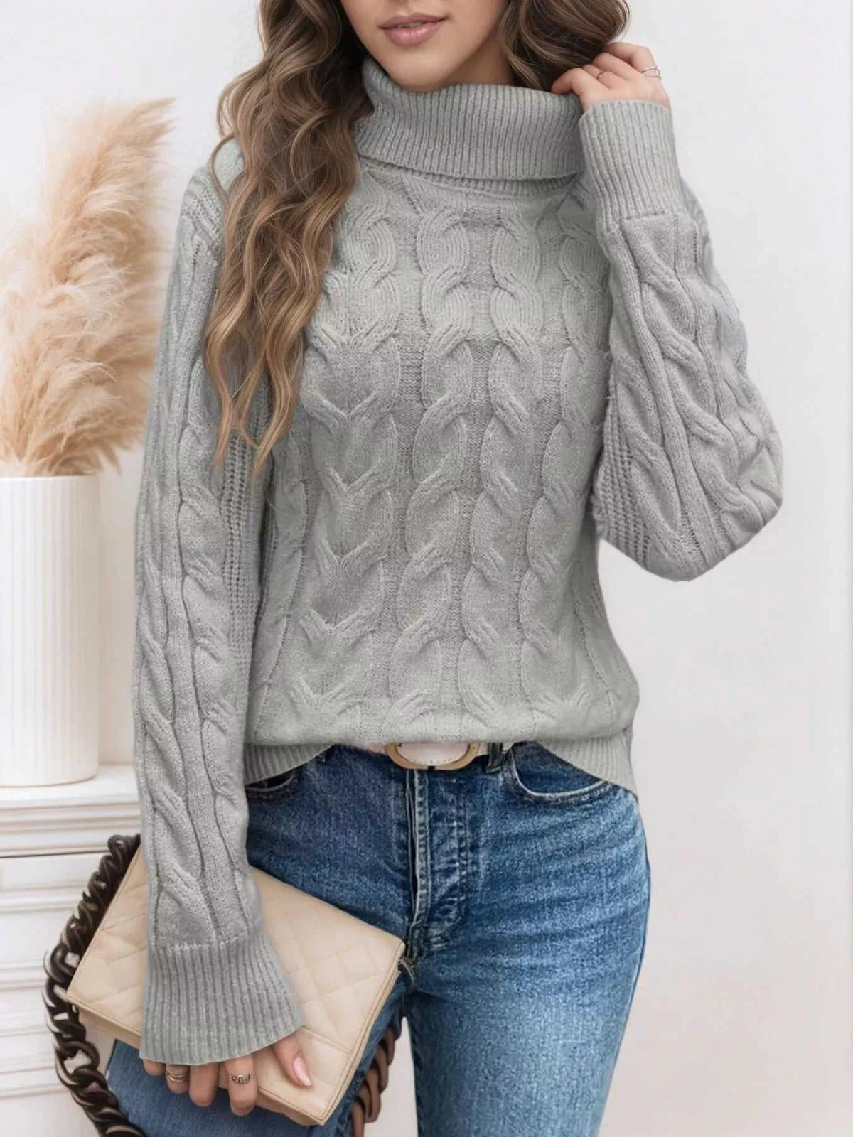 Cable Knit Turtleneck Long Sleeve Sweater 100100174532282 38 Affordable Fashion Under $100 Jerry's Apparel 