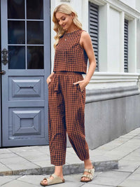 Plaid Sleeveless Top and Pants Set 100100045523661 39 Affordable Fashion Under $100 Jerry's Apparel 