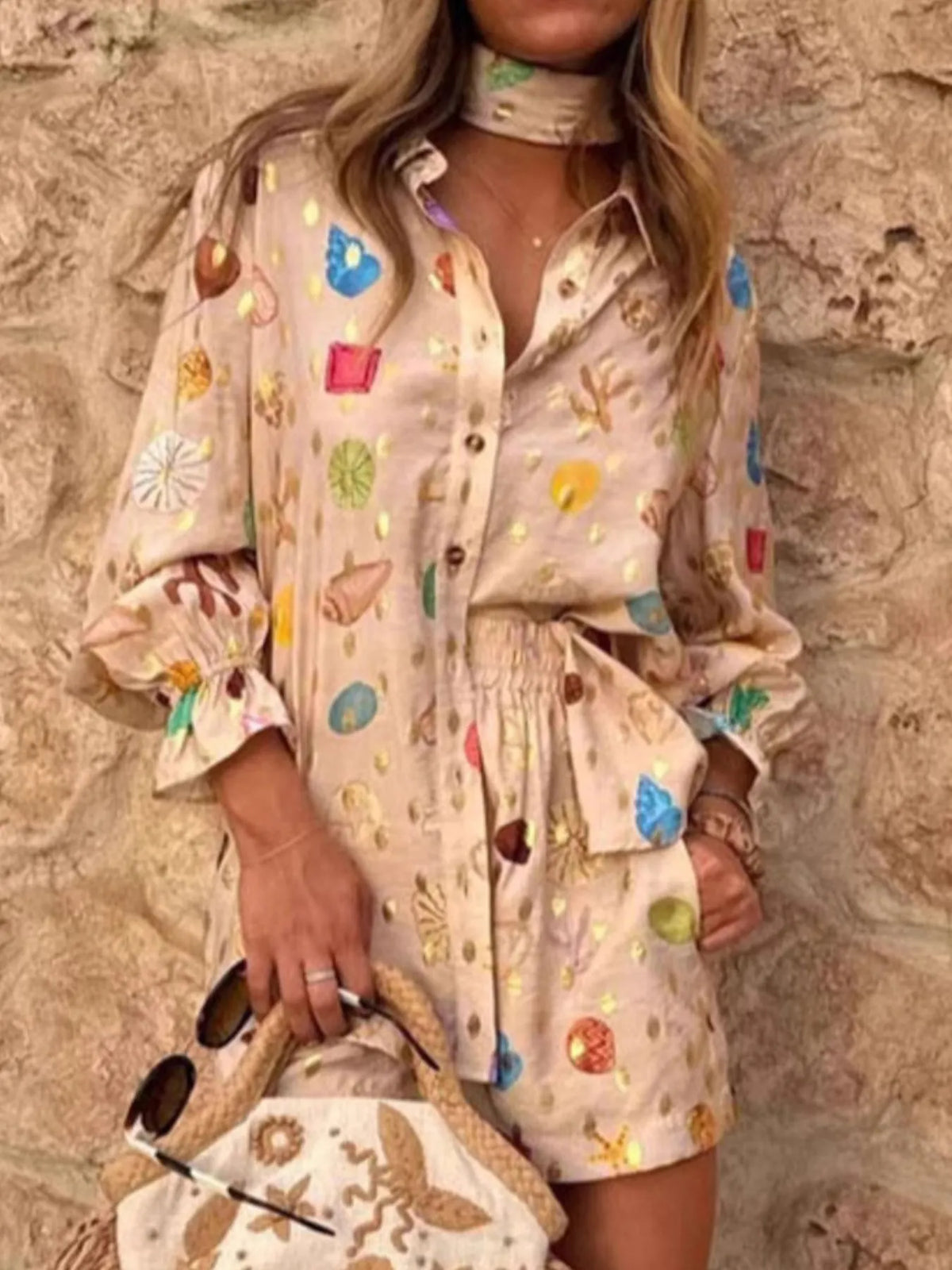 Colorful Print Shirt and Shorts Matching Set