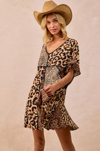 BiBi Leopard Prints Mix and Match Short Sleeves Dress