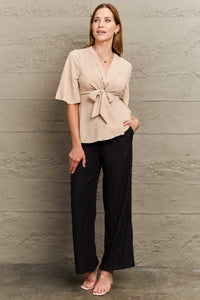 Perfee V-Neck Tie Front Half Sleeve Blouse 100101458376976 29 Affordable Fashion Under $100 Jerry's Apparel 