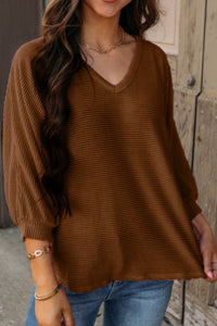 Texture V-Neck Long Sleeve Top