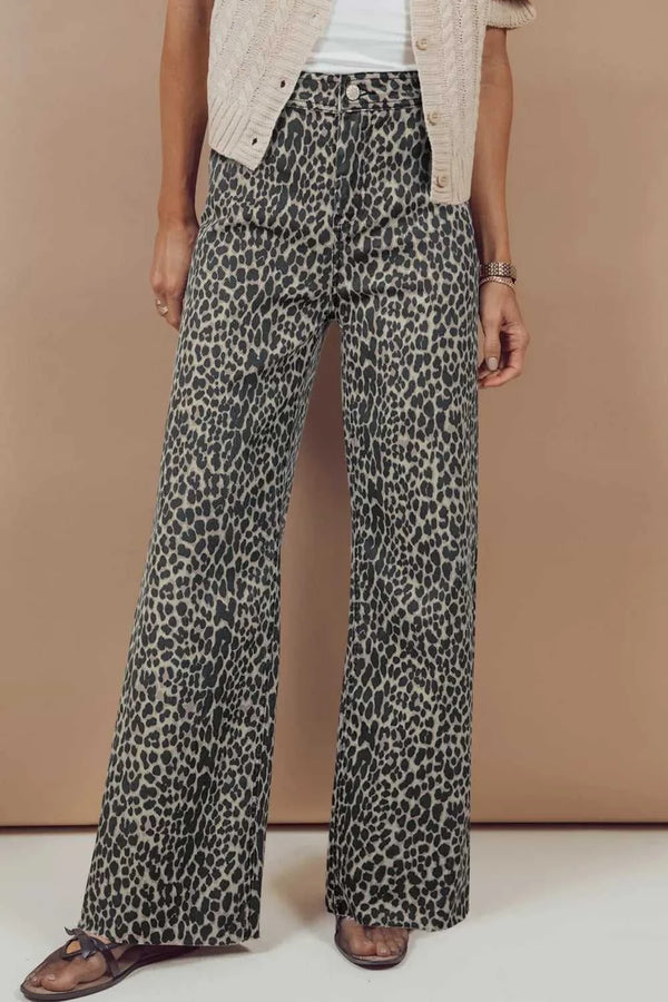 Leopard Print Wide Leg High Waist Jeans 100100183924402 59 Seasonal Fashion Collections Jerry's Apparel 