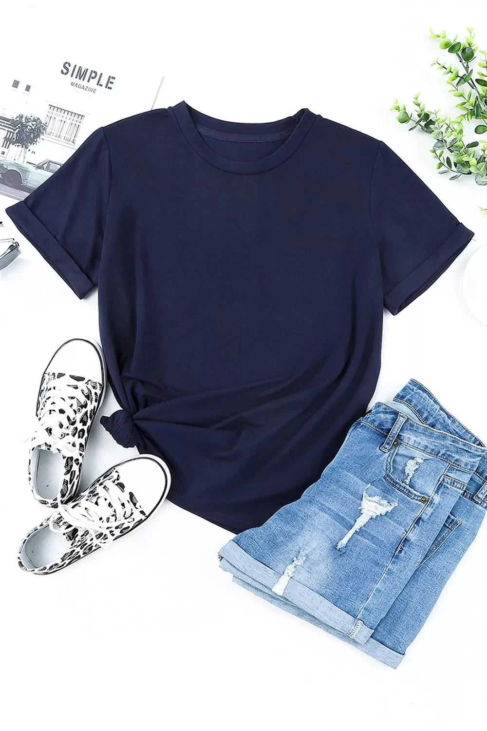 Round Neck Rolled Sleeve T-Shirt 100100679191849 23 Affordable Fashion Under $100 Jerry's Apparel 