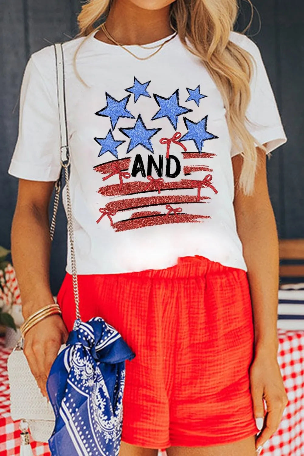 Stars and Stripes Bow Graphic T Shirt
