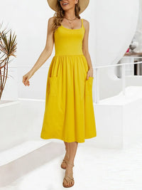 Scoop Neck Midi Dress with Pockets