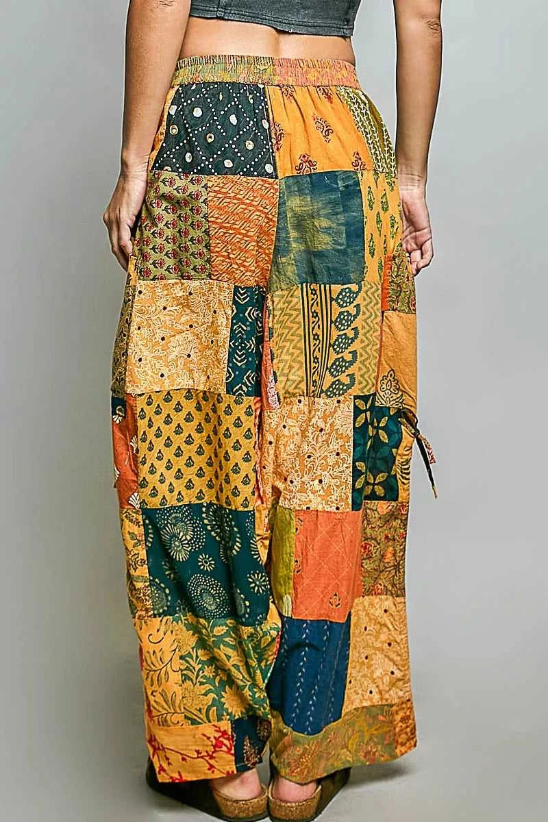 POL Printed Patchwork Wide Leg Pants with Adjustable Side Drawstring 100100789991970 61 Affordable Fashion Under $100 Jerry's Apparel 