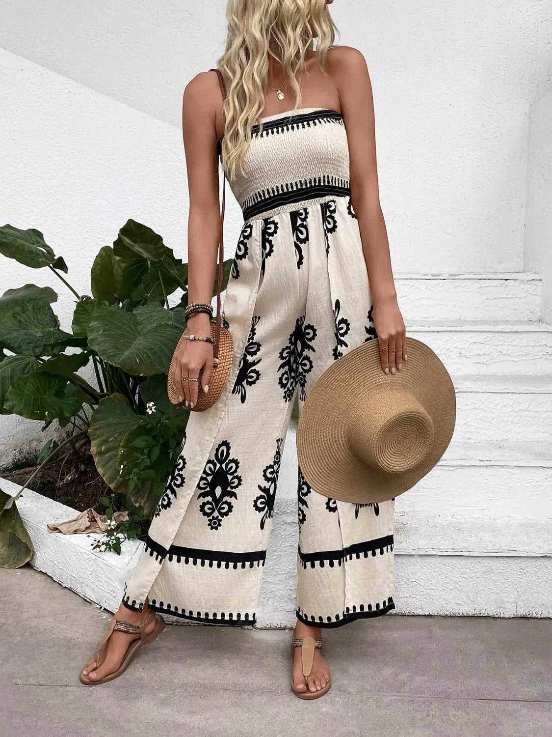 Smocked Printed Wide Leg Jumpsuit 100100237311623 40 Affordable Fashion Under $100 Jerry's Apparel 