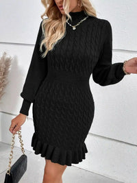 Cable Knit Mock Neck Ruffle Hem Sweater Dress 101002613373498 59 Gifts for Her Jerry's Apparel 