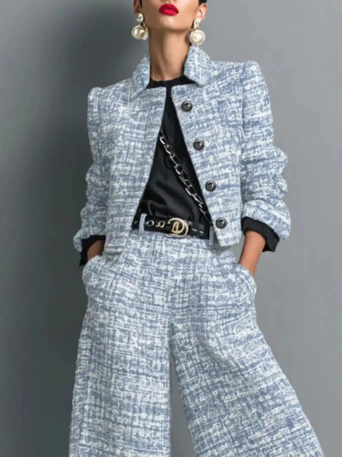 Tweed Cropped Jacket and Wide-Leg Pants Set 101001838048696 65 Affordable Fashion Under $100 Jerry's Apparel 