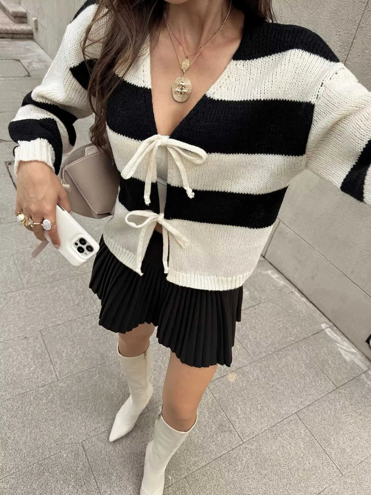 Striped Tie-Front Knit Cardigan 101002998136438 45 Affordable Fashion Under $100 Jerry's Apparel 
