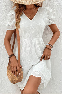 Tied V-Neck Short Sleeve Mini Dress