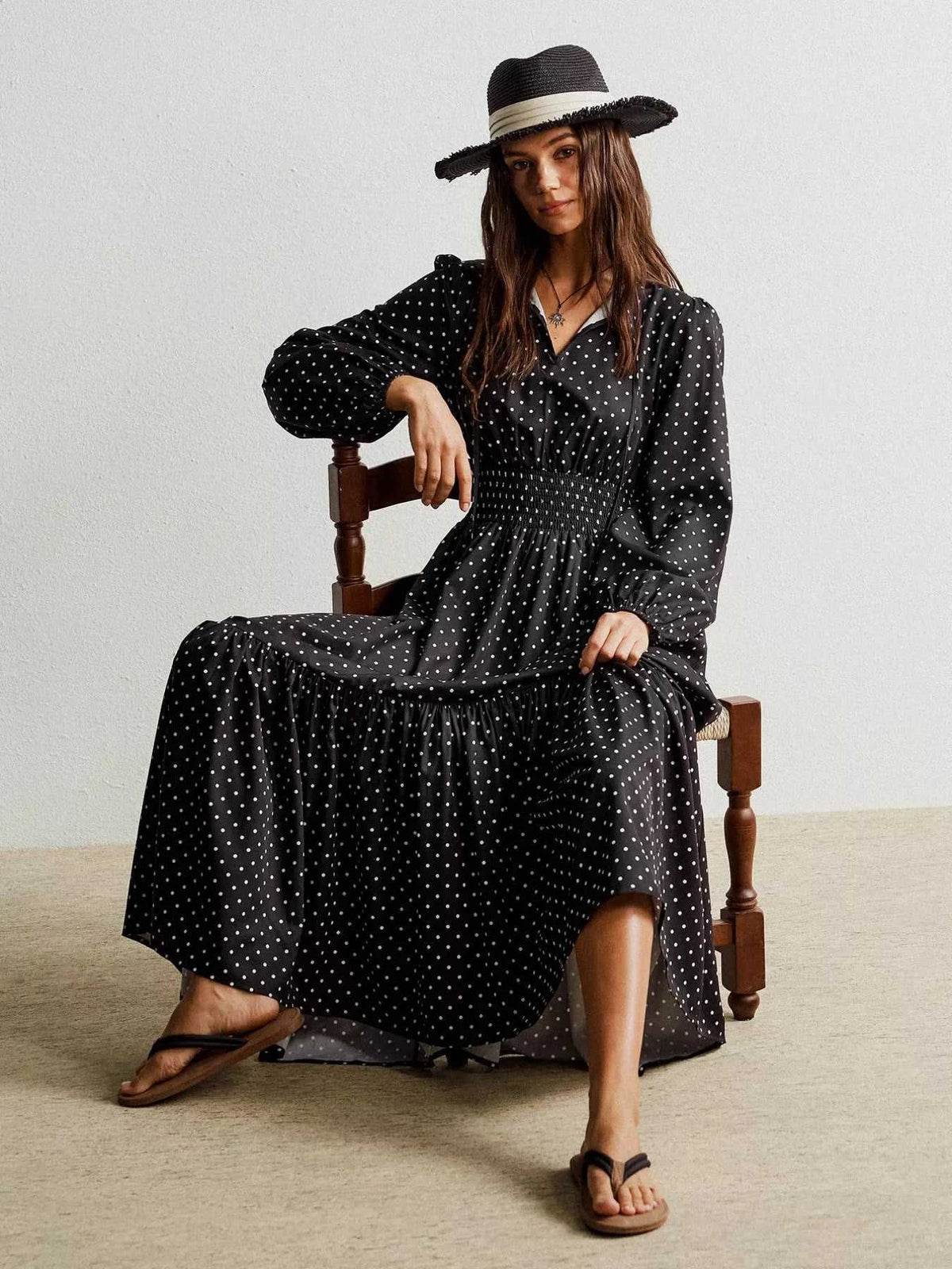 Polka Dot Long Sleeve Maxi Dress 100100228731995 49 Gifts for Her Jerry's Apparel 