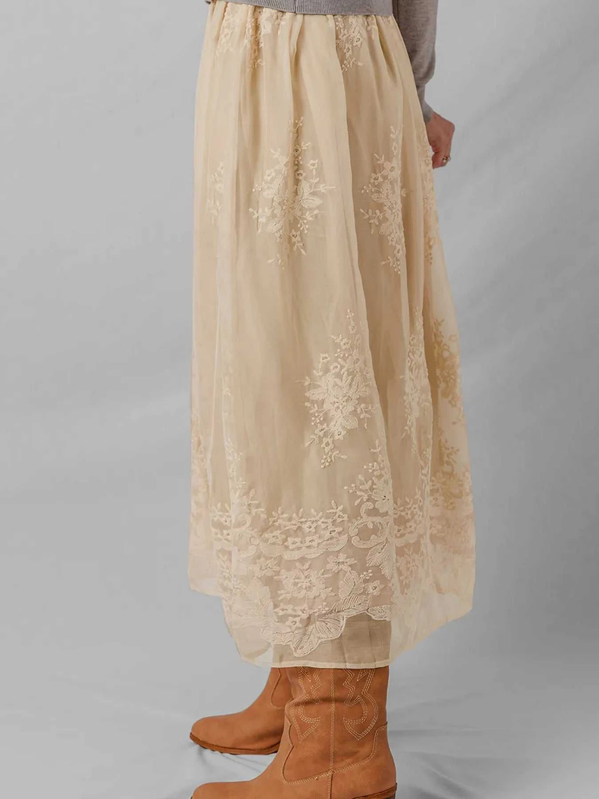 Embroidered Mesh Overlay Flowy Midi Skirt 100100602530081 64 Affordable Fashion Under $100 Jerry's Apparel 