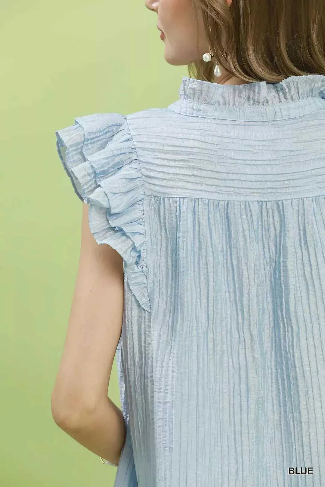 Umgee Textured Ruffle Sleeve Split V Neck Top 100100351651001 51 Affordable Fashion Under $100 Jerry's Apparel 