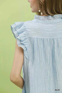 Umgee Textured Ruffle Sleeve Split V Neck Top 100100351651001 51 Affordable Fashion Under $100 Jerry's Apparel 