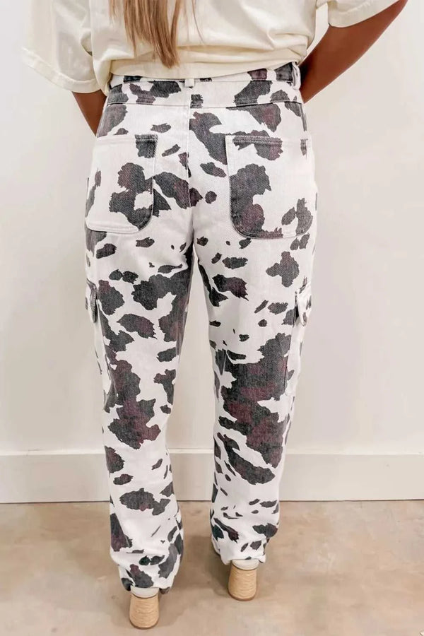 Cow Spots Printed Multi Pocketed Jeans 100100472765993 70 Affordable Fashion Under $100 Jerry's Apparel 
