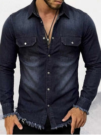 Men's Frayed Hem Denim Shirt 104003540187673 49 Affordable Fashion Under $100 Jerry's Apparel 