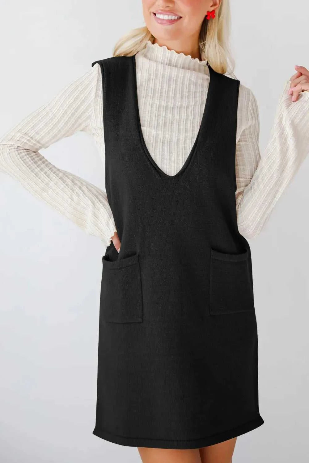 Lovelet Pocketed V-Neck Mini Sweater Overall Dress 100100283761487 35 Affordable Fashion Under $100 Jerry's Apparel 
